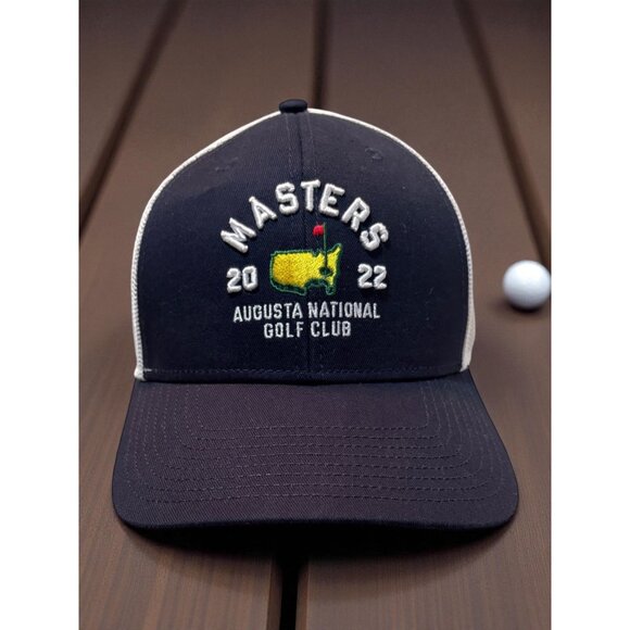 Masters 2022 Augusta National Golf Club Navy & White Mesh Snapback Cap New - Picture 1 of 8